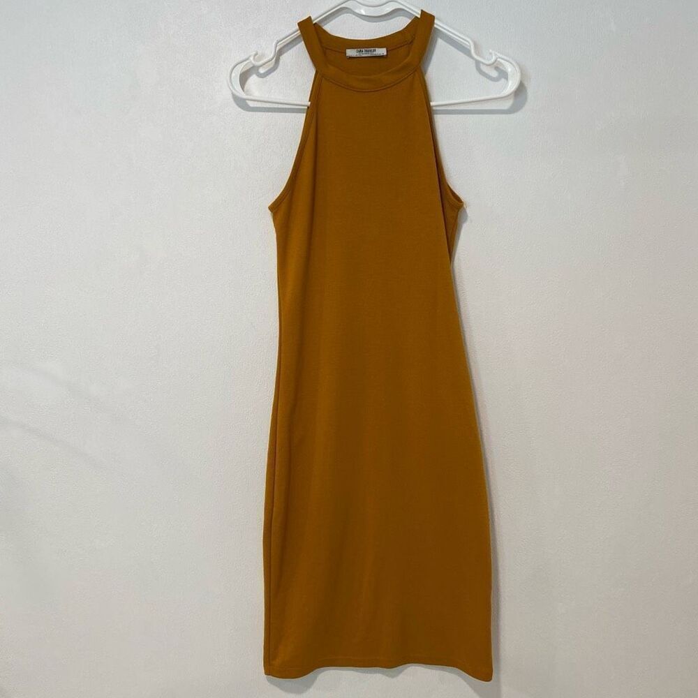 ZARA Trafaluc Mustard Yellow Halter Bodycon Dress | Size S